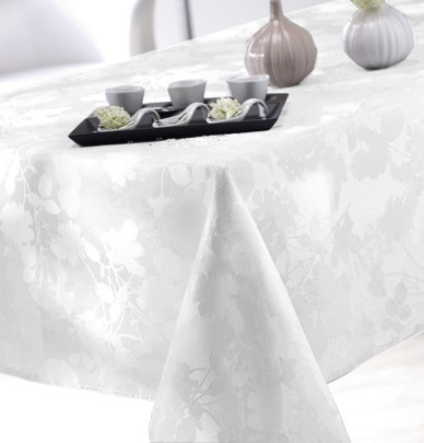Nappe damassée polyester Flore blanc Calitex
