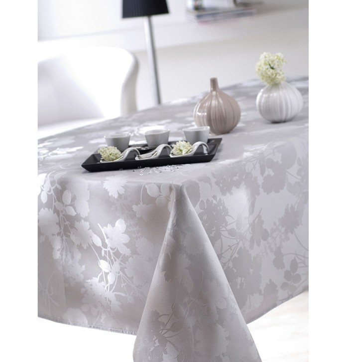 Nappe damassée polyester Flore gris Calitex - Blancollection