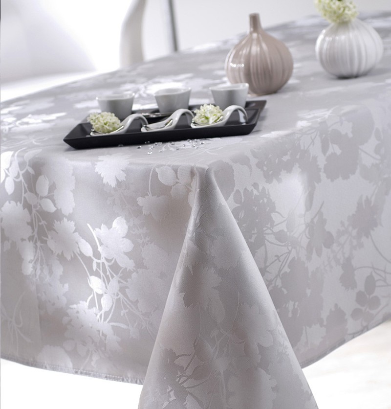 Nappe damassée polyester Flore gris Calitex