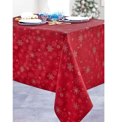 Nappe damassée polyester Limésy rouge/or Calitex