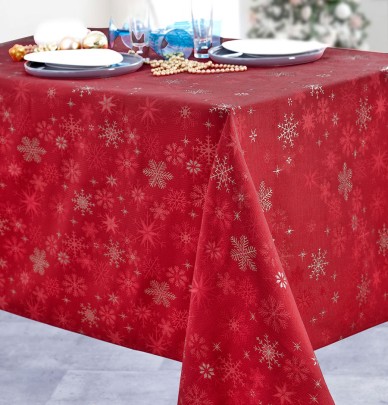 Nappe damassée polyester Limésy rouge/or Calitex