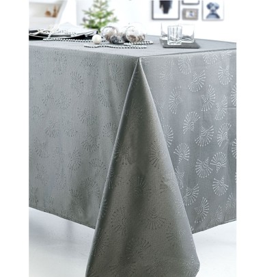 Nappe damassée polyester Giscaro anthracite/argent Calitex