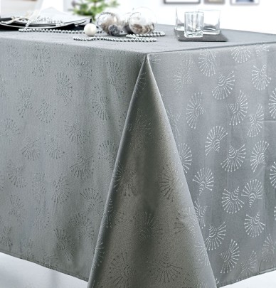 Nappe damassée polyester Giscaro anthracite/argent Calitex