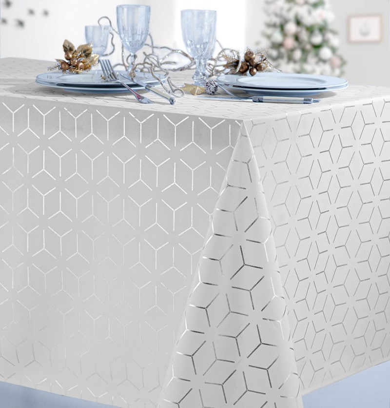 Nappe polyester artic blanc/argent rect. 150x300cm - calitex