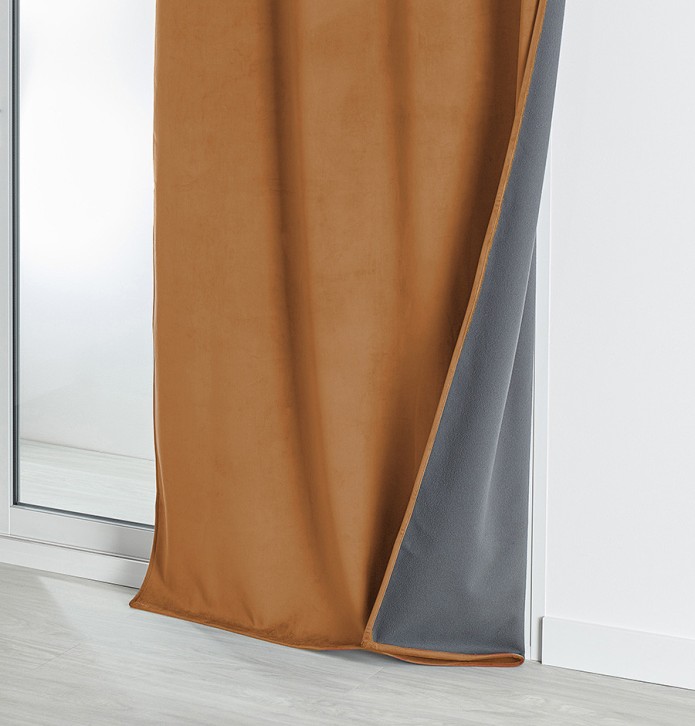 Rideau occultant phonique thermique Velveta cognac Qabane-Blancollection