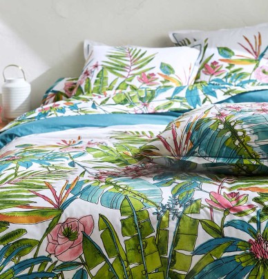 Parure housse de couette + taie Sumatra paon Tradilinge