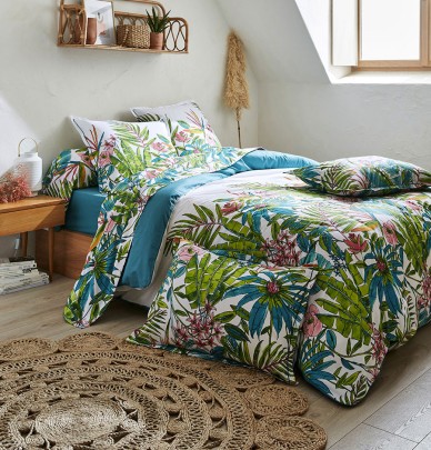 Parure housse de couette + taie Sumatra paon Tradilinge