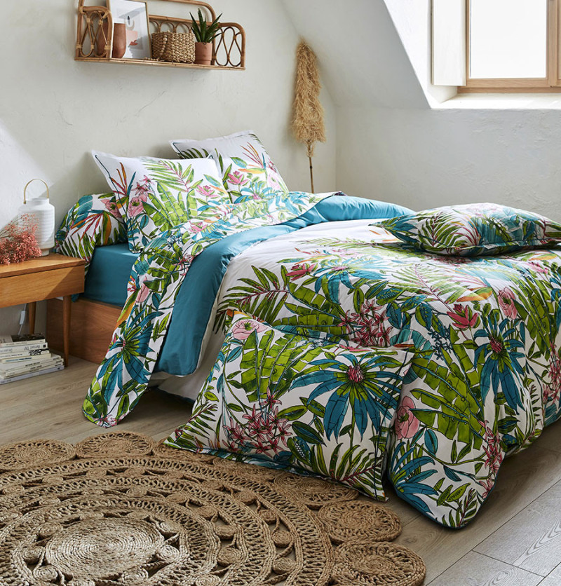 Parure housse de couette + taie Sumatra paon Tradilinge