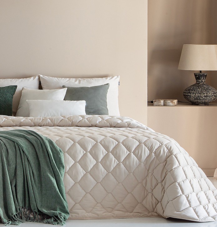 Couvre-lit velours matelassé Tivoli beige Antilo - Blancollection