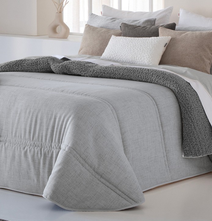 Couvre-lit matelassé jacquard Doly gris Antilo - Blancollection