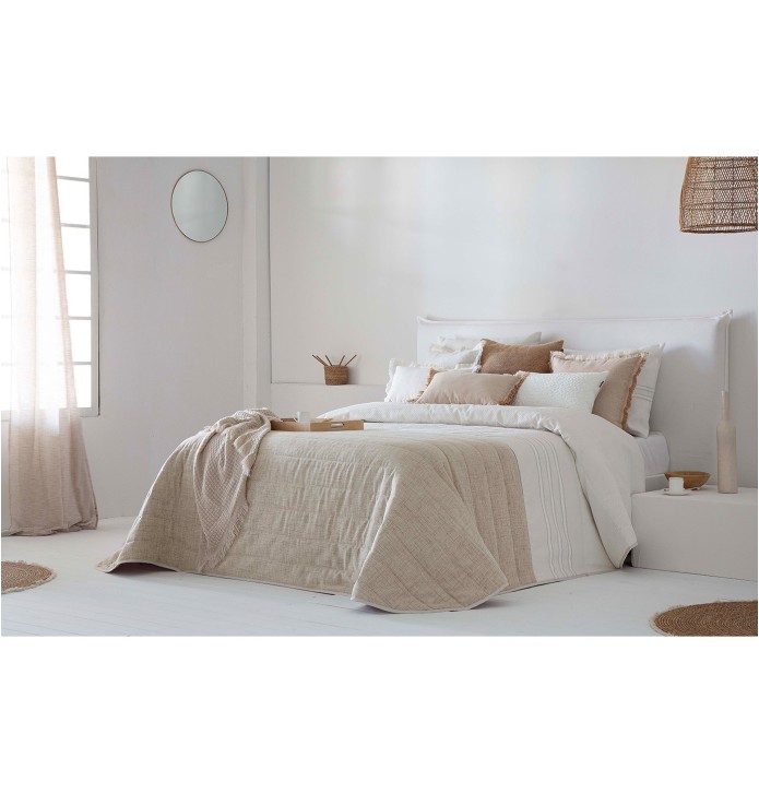 Couvre-lit matelassé et ses housses coussins Zia lin Antilo - Blancollection