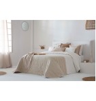 Couvre-lit matelassé et ses housses coussins Zia lin Antilo - Blancollection