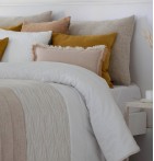 Couvre-lit matelassé et ses housses coussins Devi lin Antilo - Blancollection