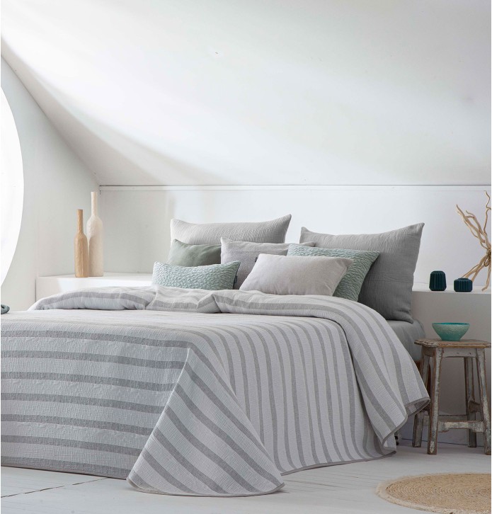 Jeté de lit réversible Mambo gris Antilo - Blancollection