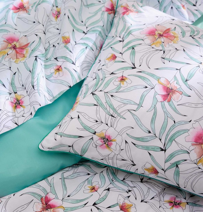 Housse de couette percale Roxanne jade Tradilinge - Blancollection