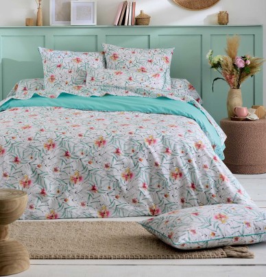Taie de traversin percale Roxanne jade Tradilinge