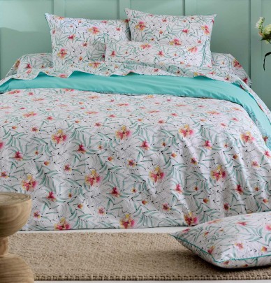 Taie de traversin percale Roxanne jade Tradilinge