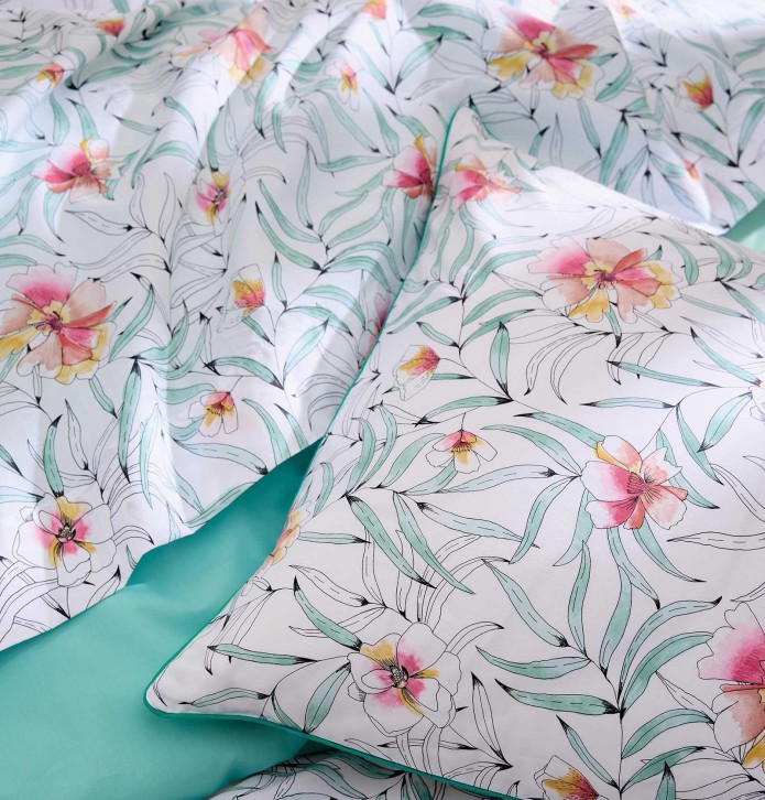 Parure de lit percale Roxanne jade Tradilinge - Blancollection