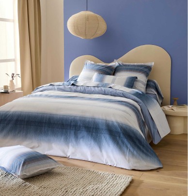 Taie de traversin percale Esteban bleu Tradilinge