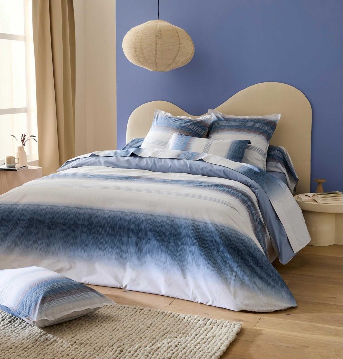 Taie de traversin percale Esteban bleu Tradilinge  - Blancollection