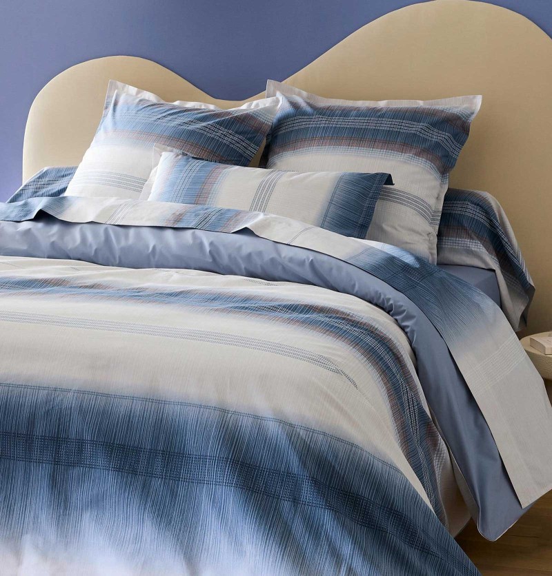 Taie de traversin percale Esteban bleu Tradilinge