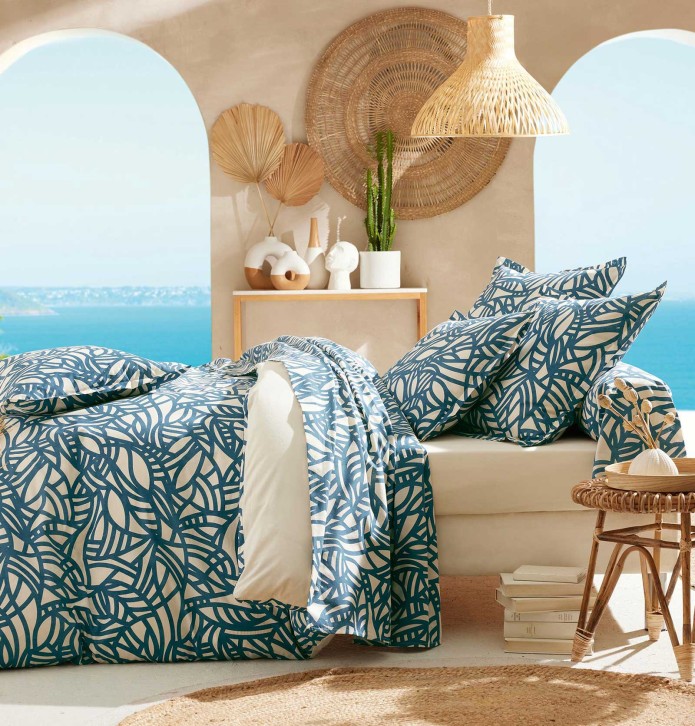 Drap housse écru lavé Séréna blue Tradilinge - Blancollection
