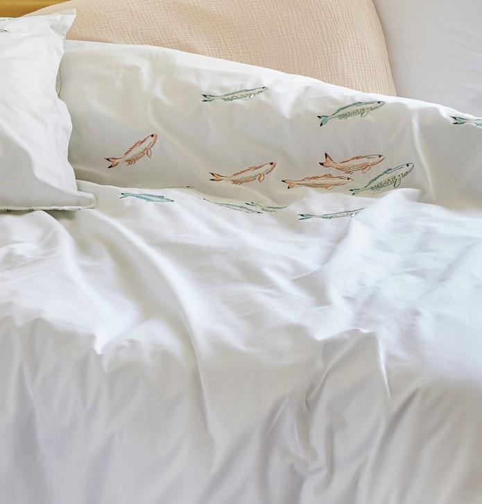Housse de couette percale Au fil de l'eau Sylvie Thiriez - Blancollection