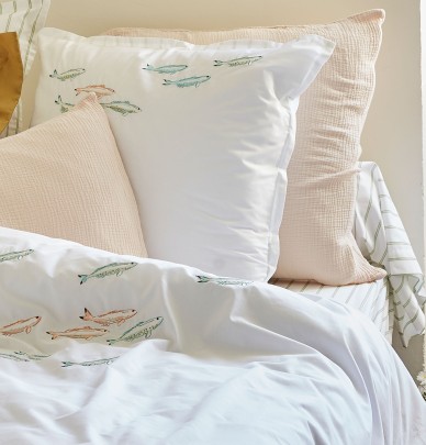 Taie de traversin percale Au fil de l'eau Sylvie Thiriez