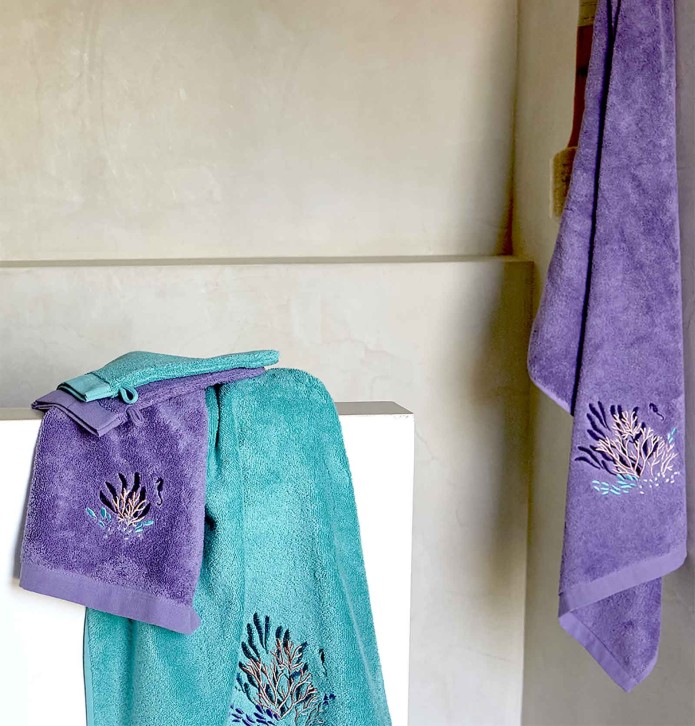 Drap de douche Océan aqua Sylvie Thiriez - Blancollection
