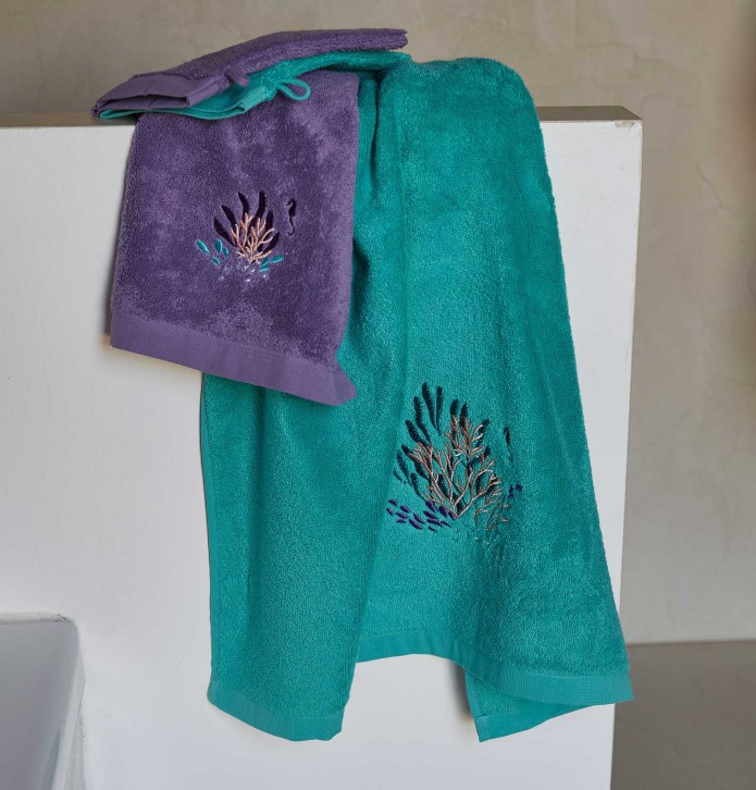 Drap de douche Océan aqua Sylvie Thiriez - Blancollection