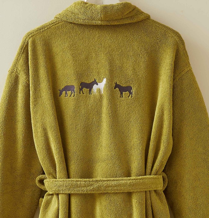 Peignoir brodé RDV au pré olive Sylvie Thiriez - Blancollection