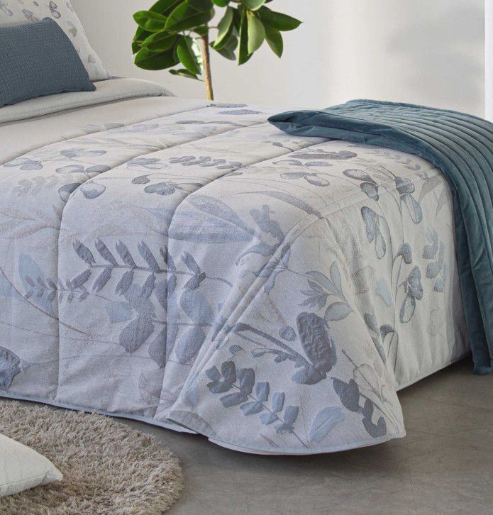 Couvre lit matelassé jacquard Levi bleu Reig Marti - Blancollection