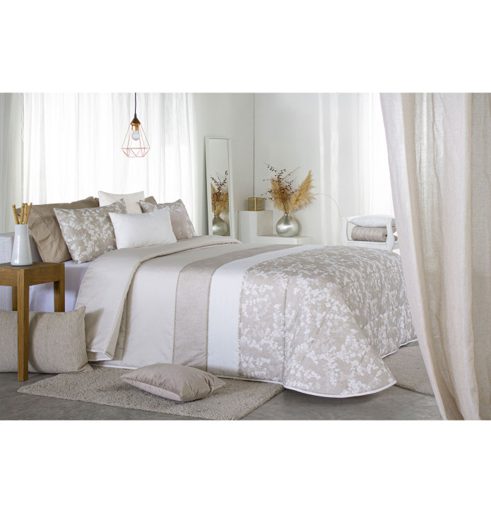 Couvre lit matelassé imprimé Amilly lin Reig Marti - Blancollection