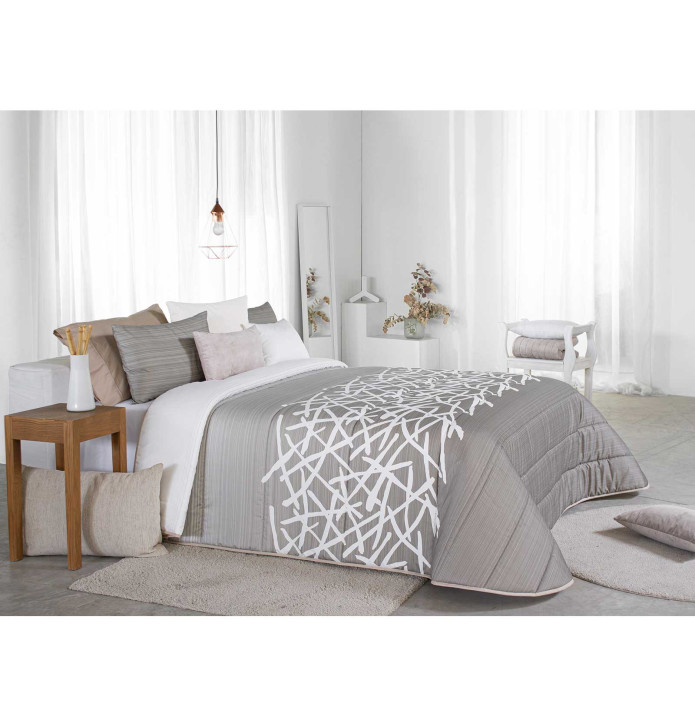 Couvre lit matelassé imprimé Glaston taupe Reig Marti - Blancollection