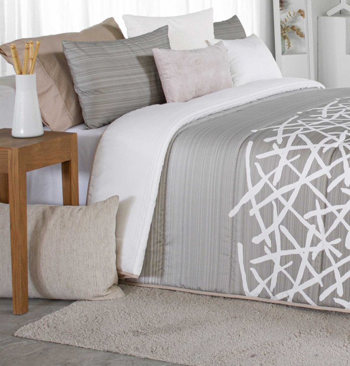 Couvre lit matelassé imprimé Glaston taupe Reig Marti - Blancollection