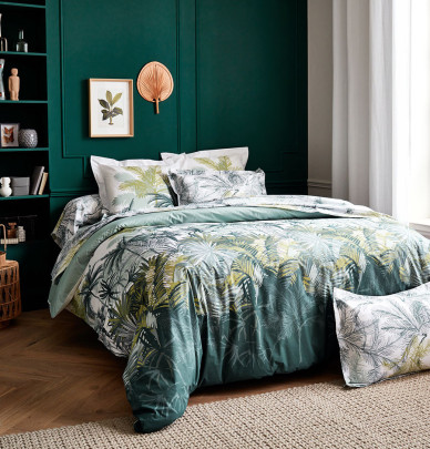 Parure housse de couette + taie percale Trinidad mousson Tradilinge