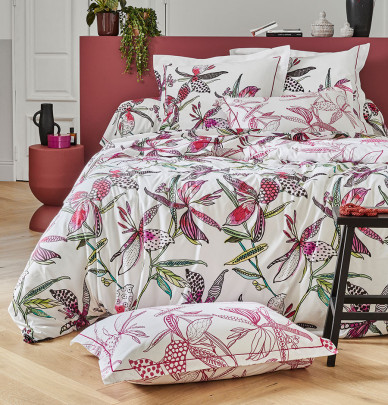 Parure housse de couette + taie Pénélope rose Tradilinge