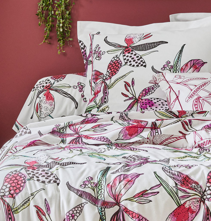 Parure housse de couette + taie Pénélope rose Soldes Tradilinge -30% - Blancollection