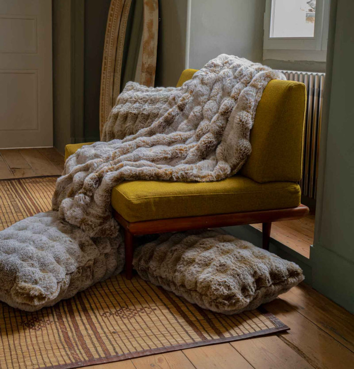 Coussin fourrure Zibeline vison Vent du Sud - Blancollection