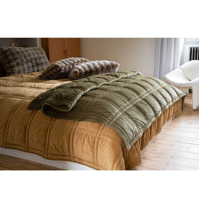 Couvre-lit velours matelassé Nanook camel Vent du Sud - Blancollection