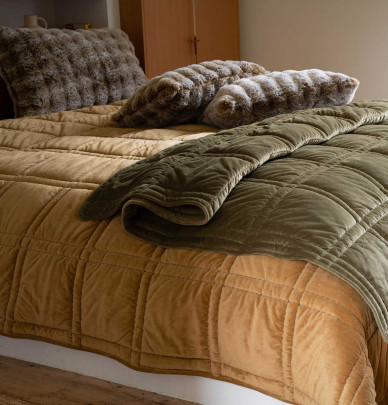 Couvre lit velours Nanook camel Vent du Sud