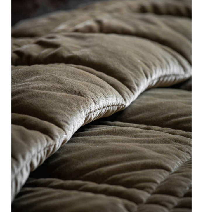 Couvre-lit velours matelassé Nanook kaki Vent du Sud - Blancollection