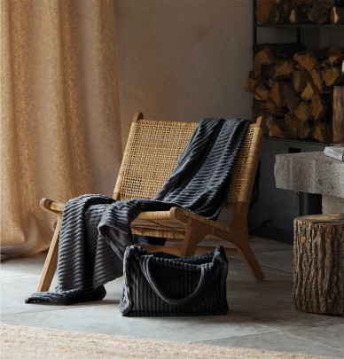 Plaid et sac Velluto anthracite Qabane