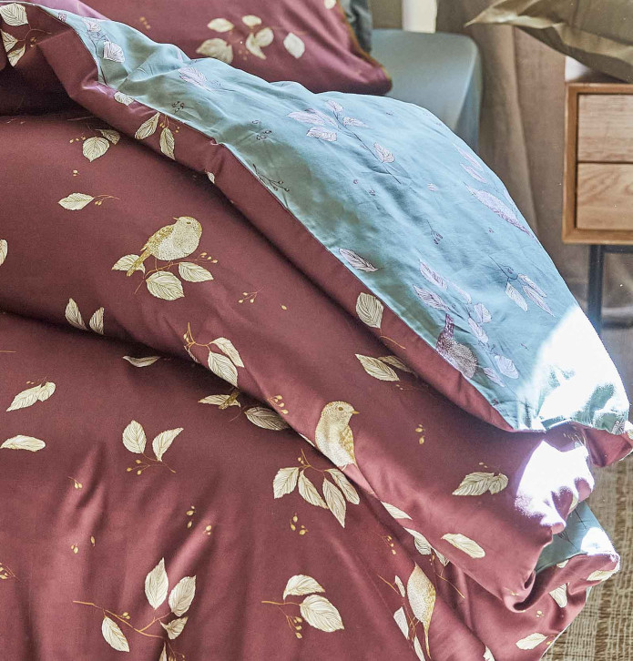 Parure de lit satin Entre les branches Sylvie Thiriez - Blancollection