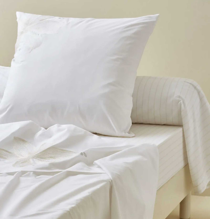 Taie de traversin percale Elena Sylvie Thiriez  - Blancollection