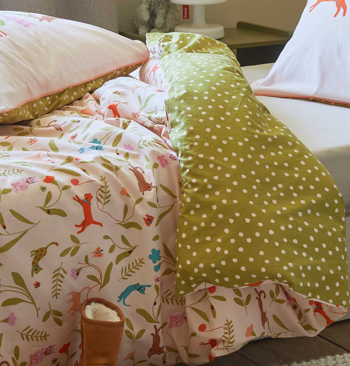 Parure de lit enfant coton lavé Miaou Sylvie Thiriez - Blancollection