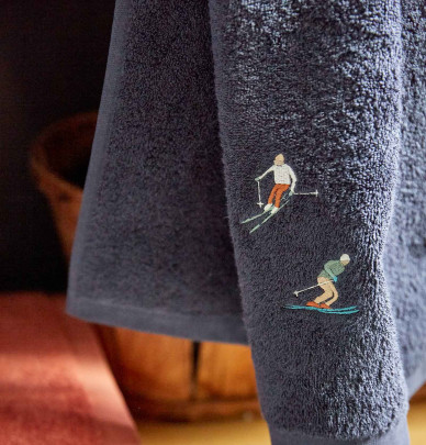 Serviette de toilette Après-Ski bleu nuit Sylvie Thiriez