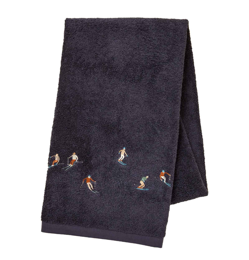 Drap de douche Après-Ski bleu nuit Sylvie Thiriez - Blancollection