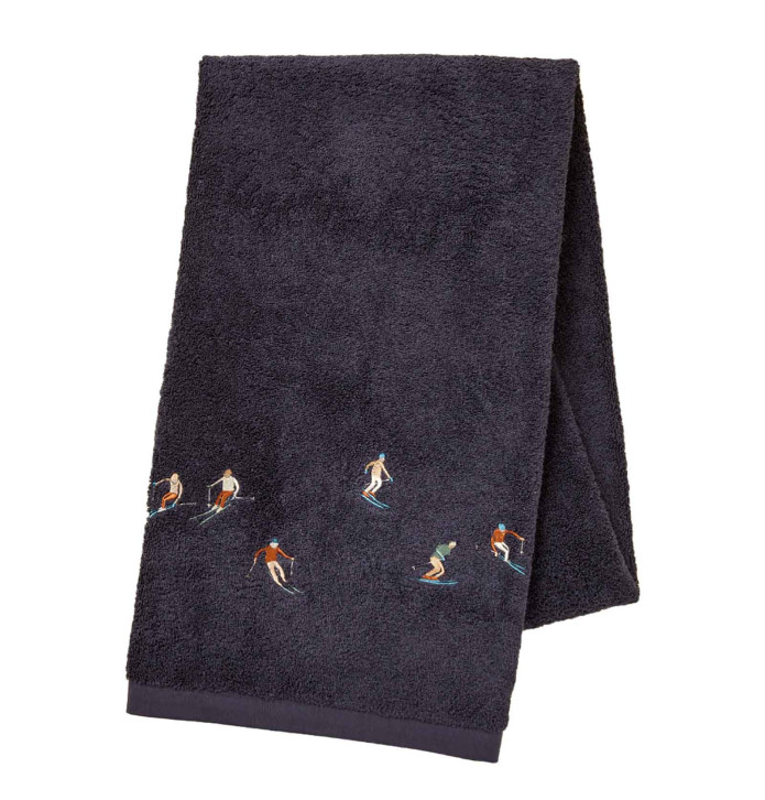 Drap de douche Après-Ski bleu nuit Sylvie Thiriez - Blancollection