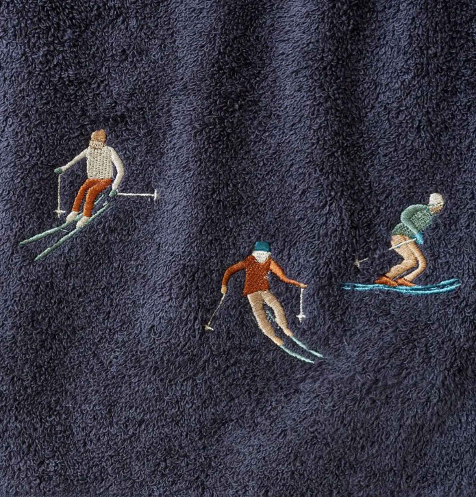 Drap de douche Après-Ski bleu nuit Sylvie Thiriez - Blancollection
